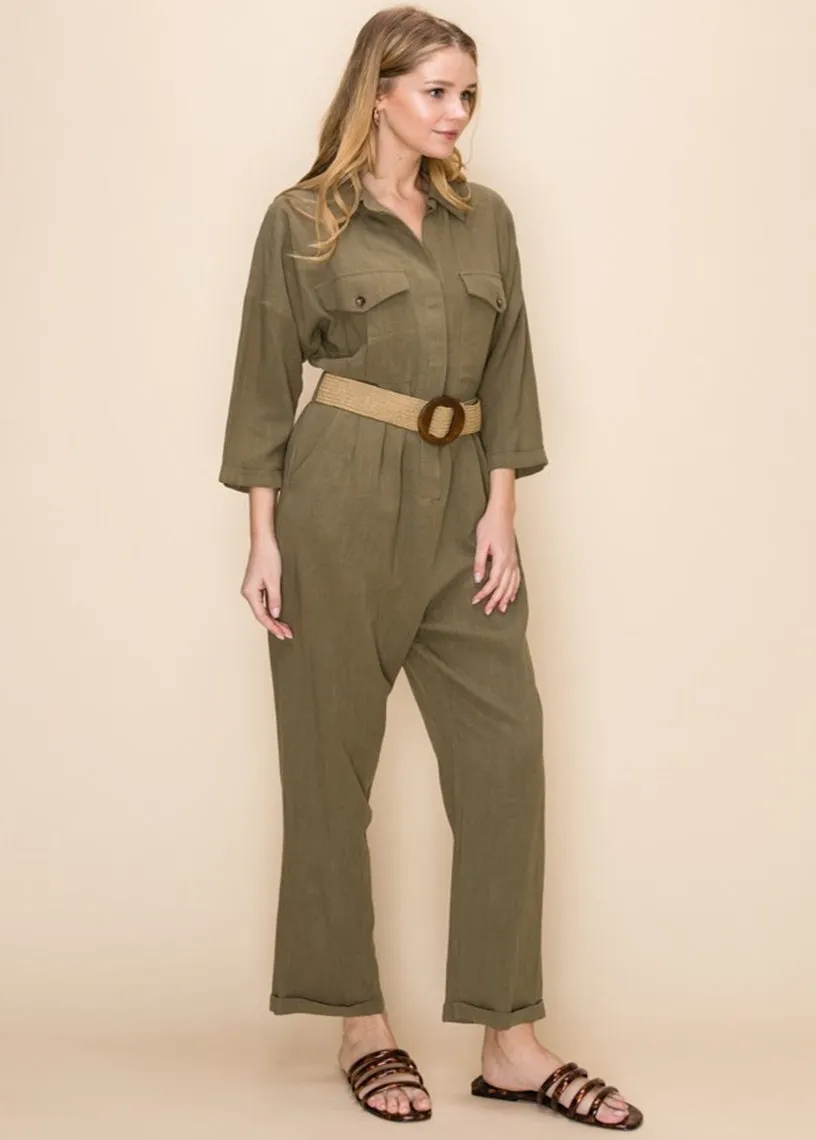 Hanna Long Sleeve Olive Jumpsuit