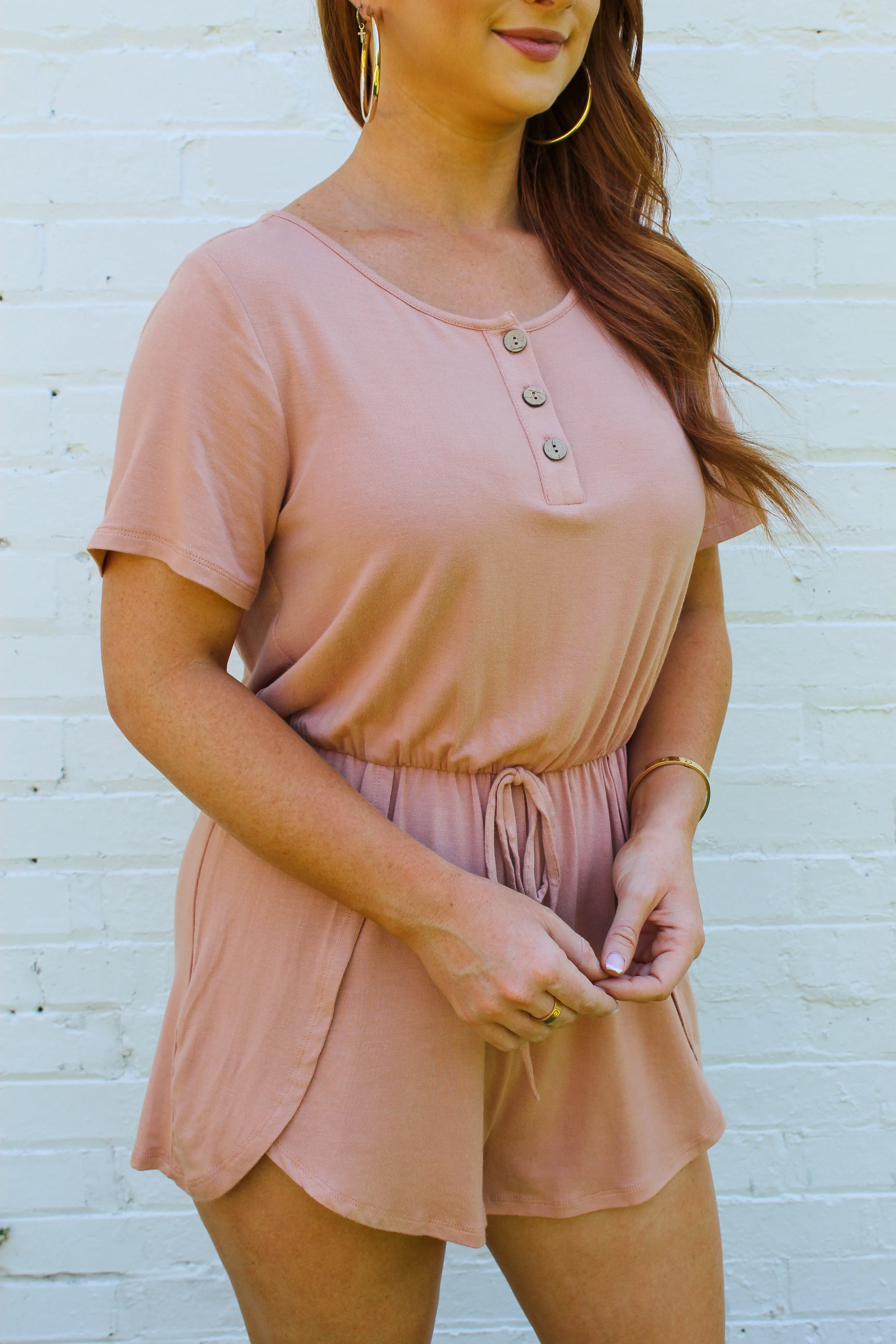 Hazel Peach Button Tulip Hem Romper