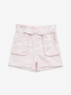 HOP Kids Light Pink Paperbag-Waist Mid-Rise Cotton Shorts
