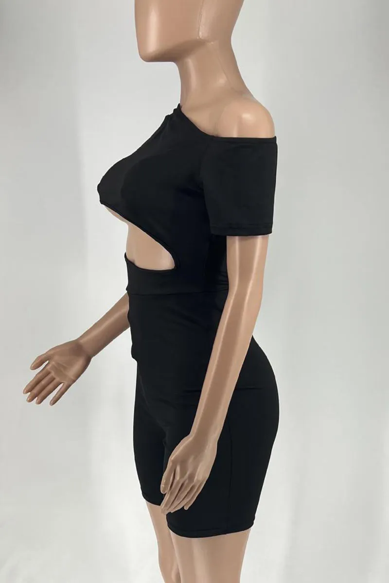 JL671 Cut Out Solid Color Romper