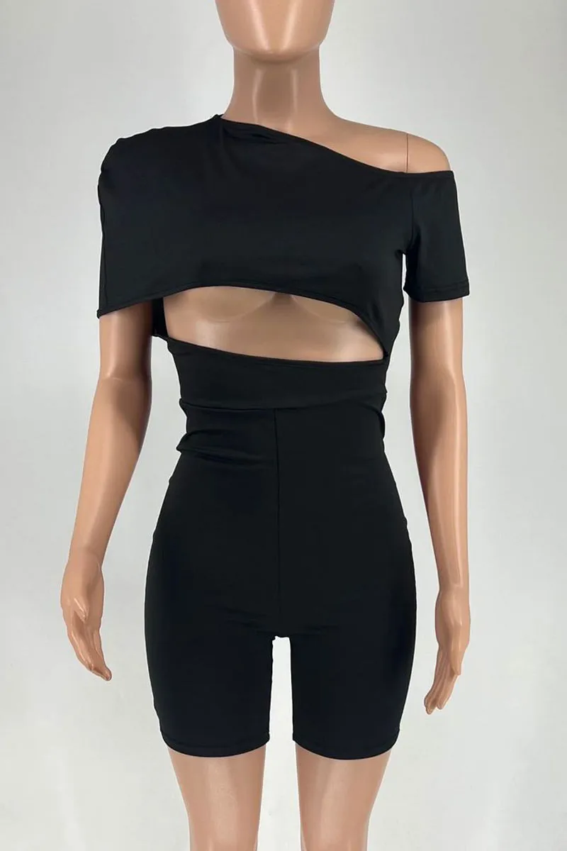 JL671 Cut Out Solid Color Romper