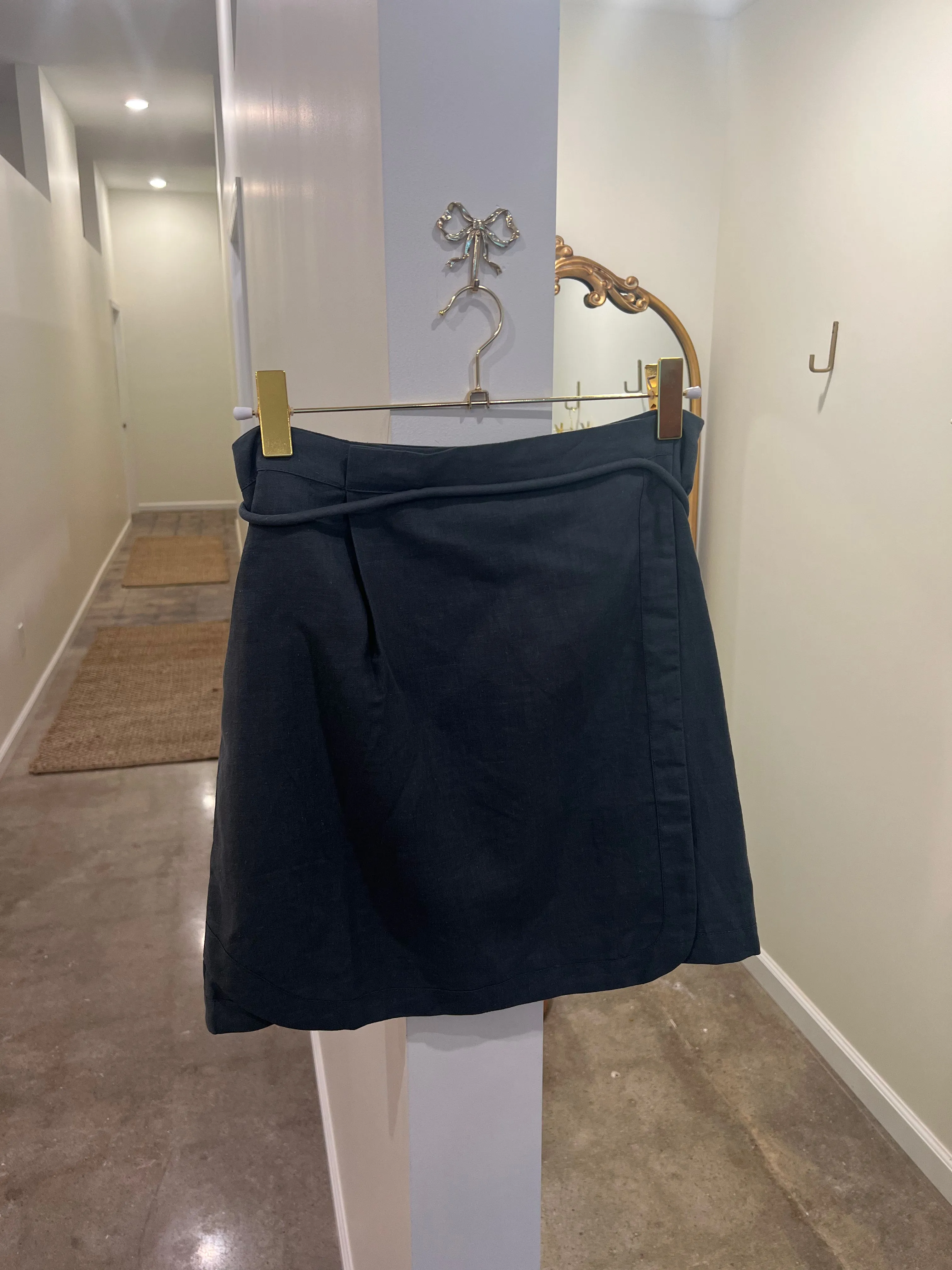 Linen Dusty Teal Tie Skirt