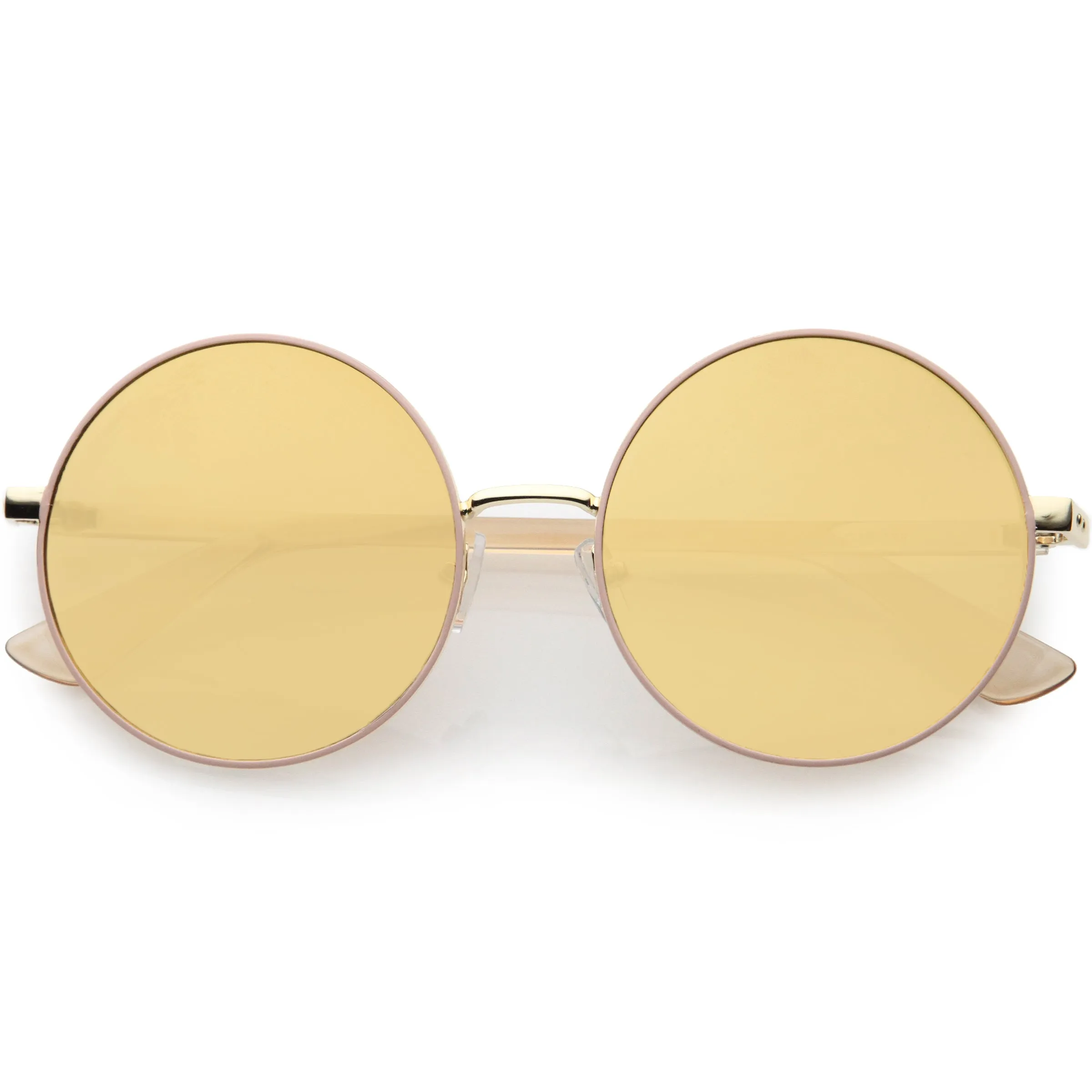 Luxe Posh Two-Tone Metal Side Cover Cut Out Round Sunglasses D055