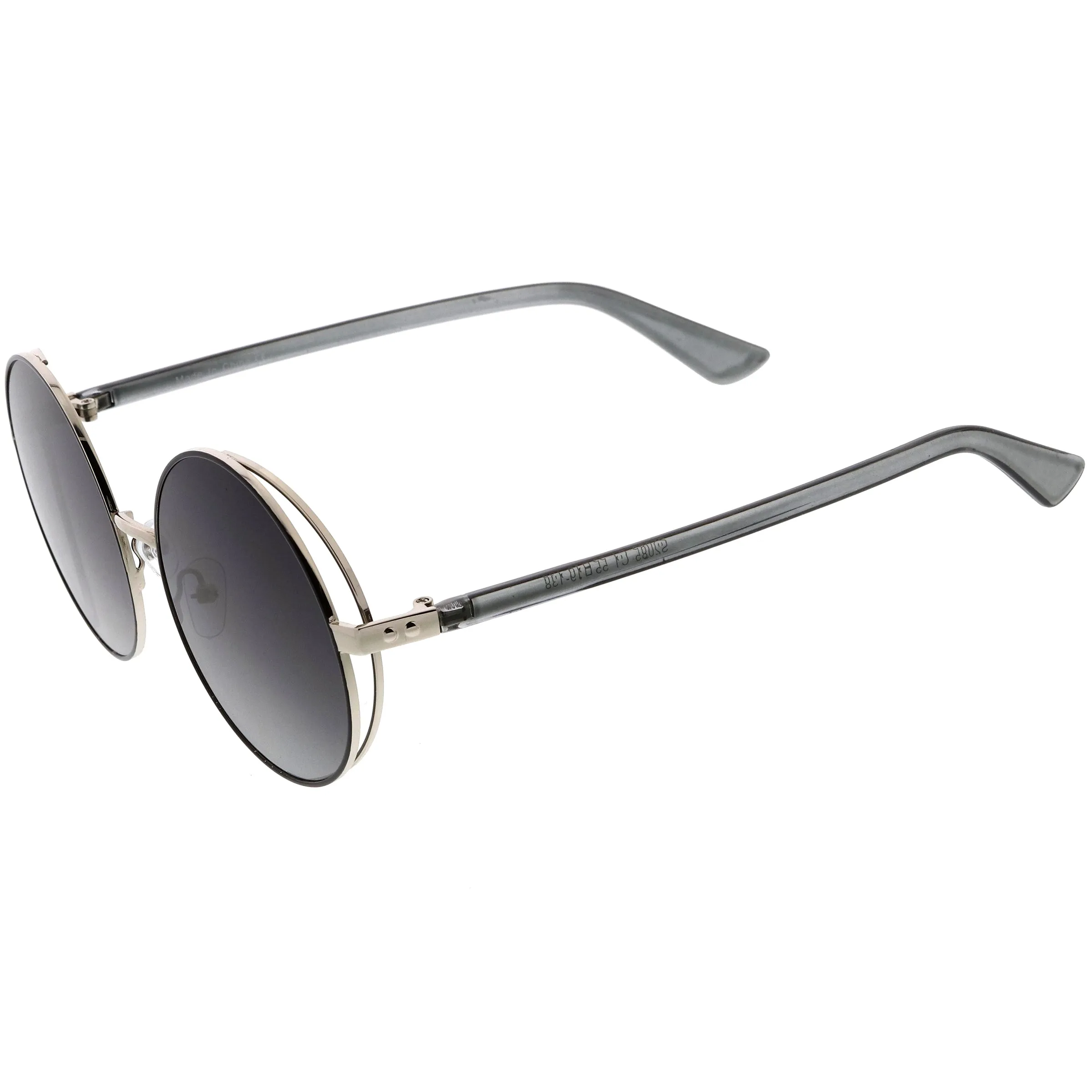 Luxe Posh Two-Tone Metal Side Cover Cut Out Round Sunglasses D055