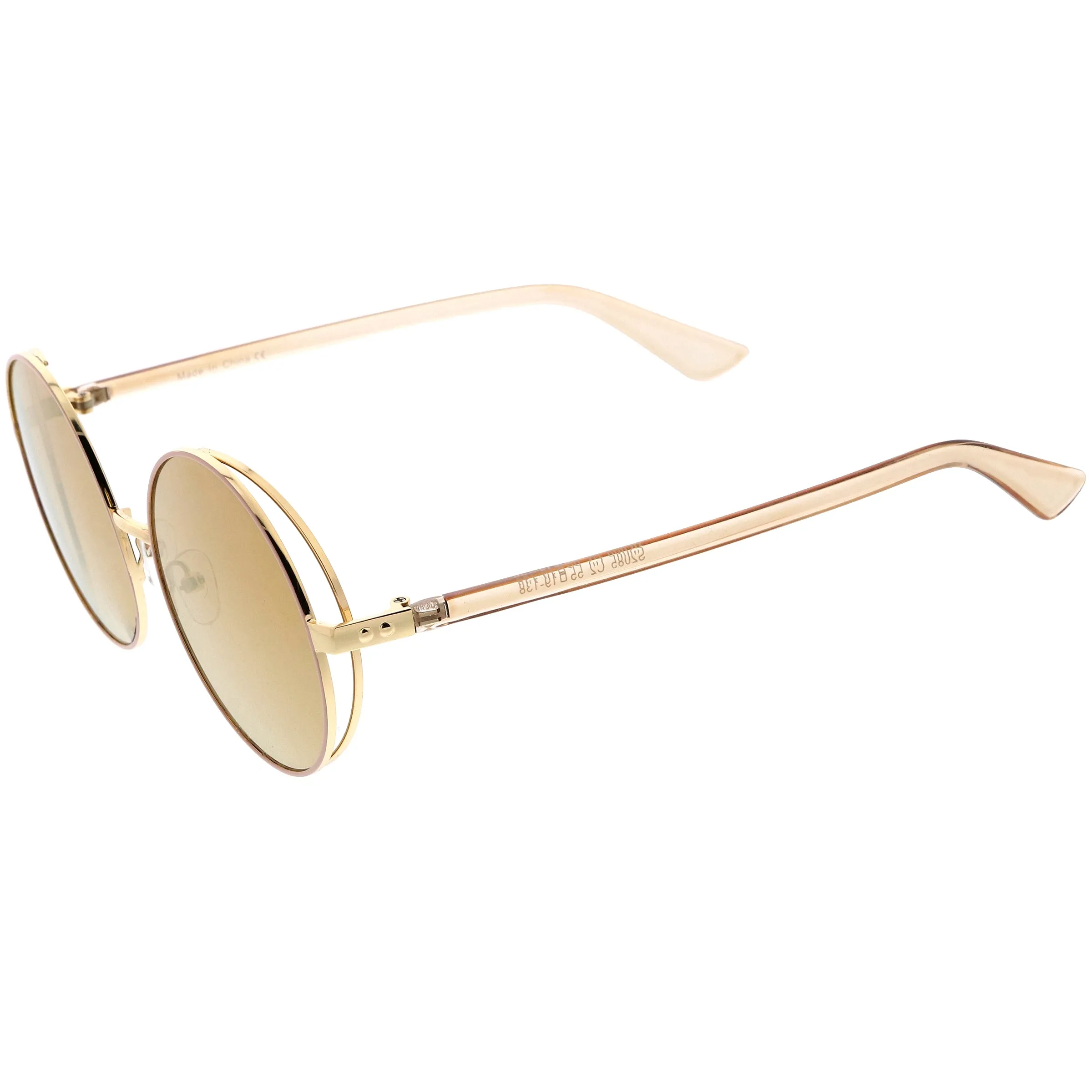 Luxe Posh Two-Tone Metal Side Cover Cut Out Round Sunglasses D055