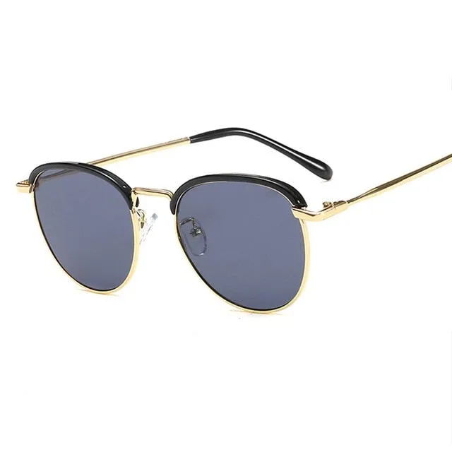 Metal Half Frame Round Sunglasses