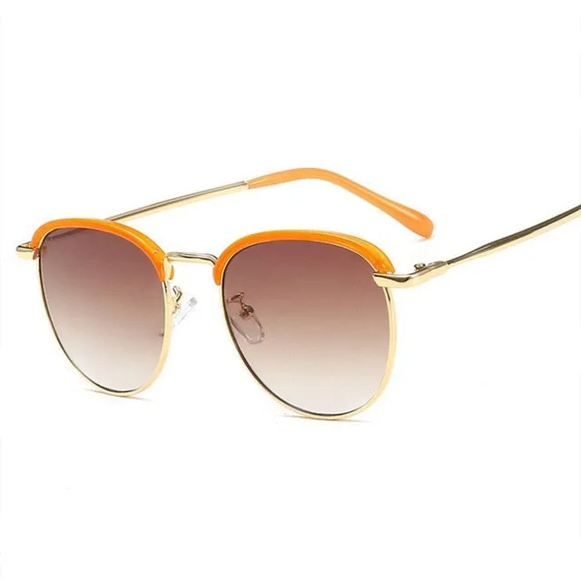 Metal Half Frame Round Sunglasses