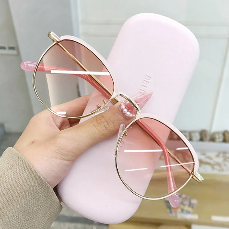 Metal Half Frame Round Sunglasses