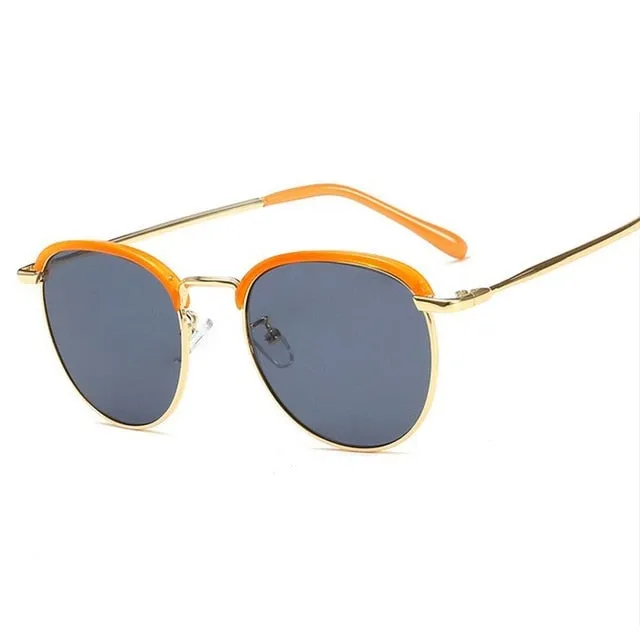 Metal Half Frame Round Sunglasses