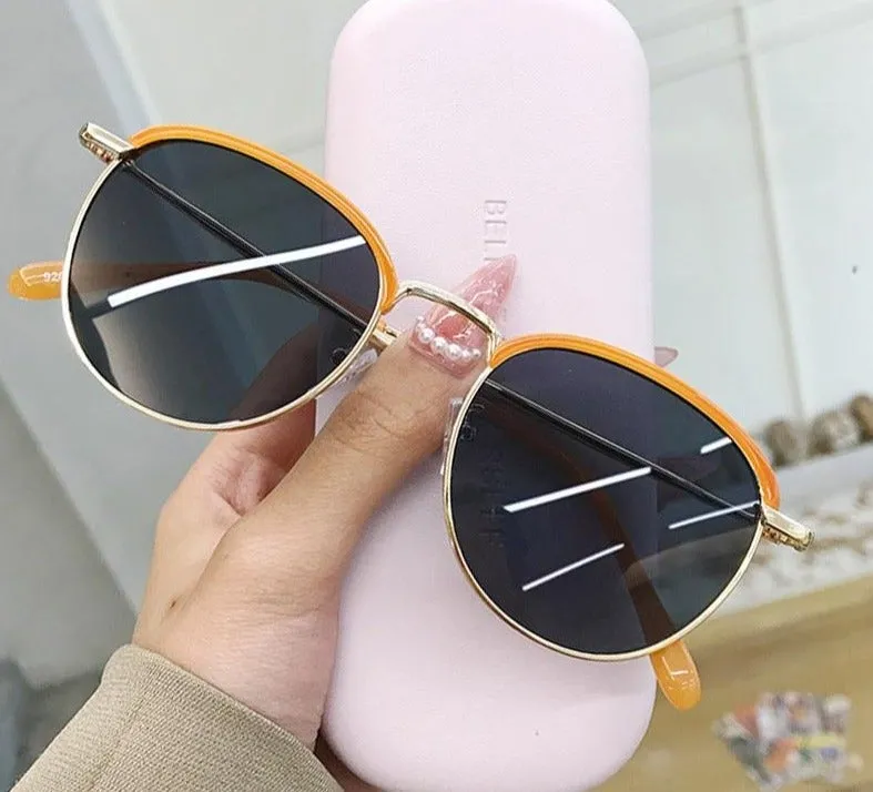 Metal Half Frame Round Sunglasses
