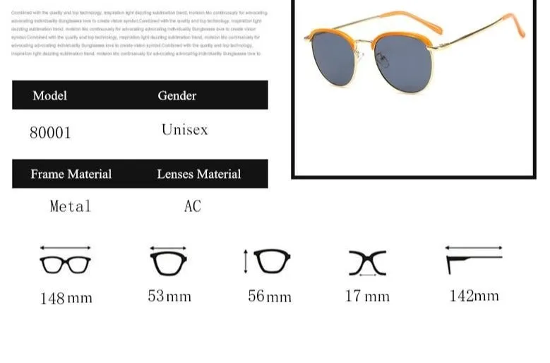 Metal Half Frame Round Sunglasses