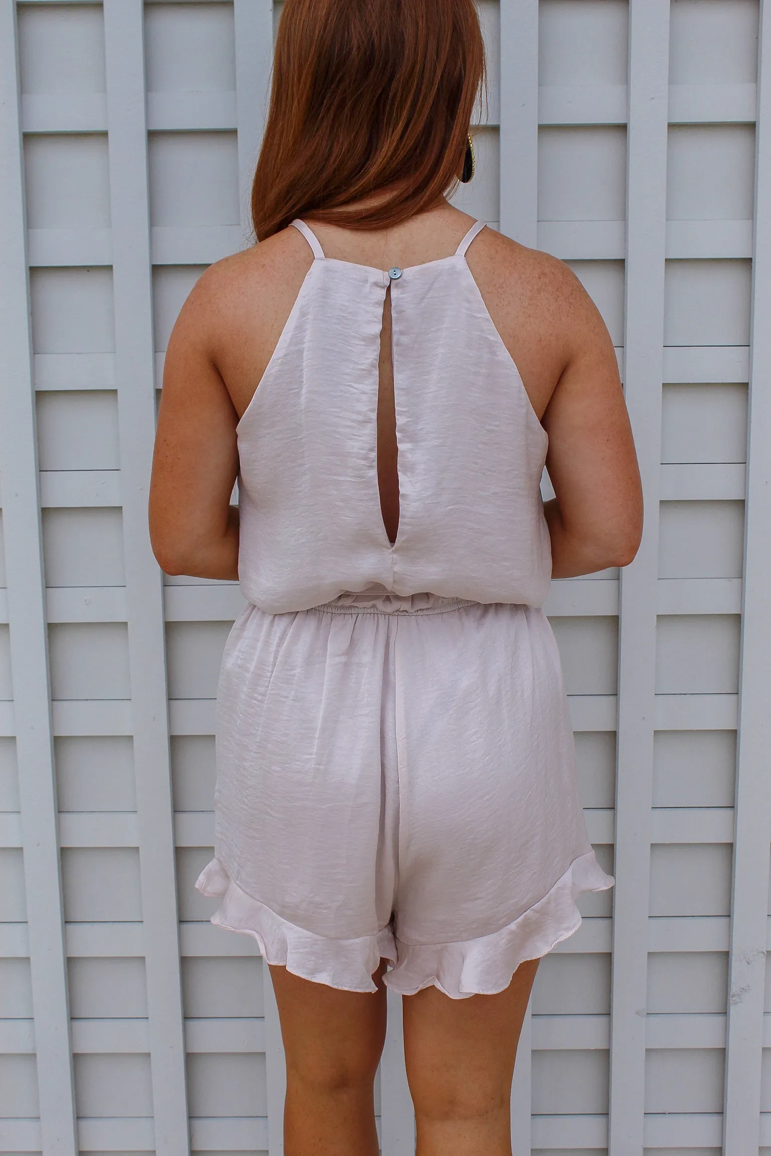 Michaela Sleeveless Halter Top Romper- Ecru