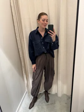 Navy Contrast Stitch Oversized Button Down