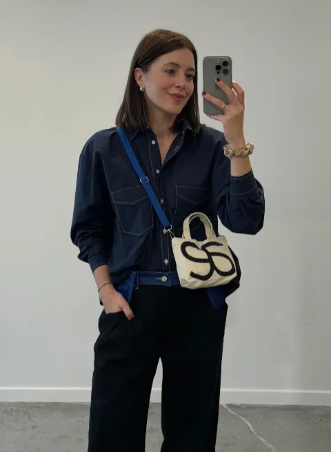 Navy Contrast Stitch Oversized Button Down