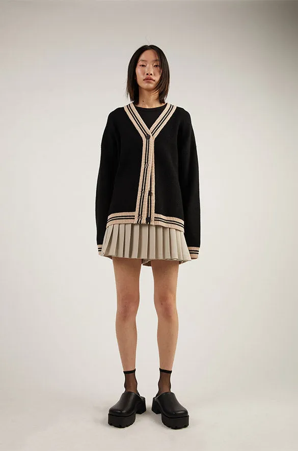 OVERSIZED VARSITY BUTTON UP CARDIGAN