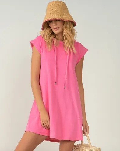Pink Terrycloth Cap Slv Hooded Dress