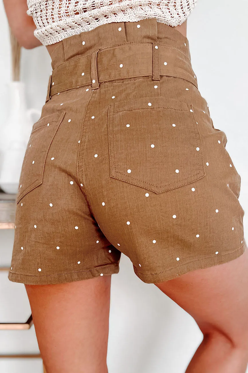 Polka Dot Beauty Dotted Paperbag Waist Shorts (Brown)