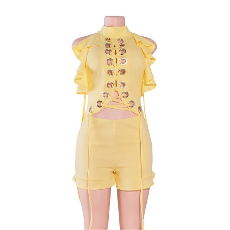 "Bali" sexy lace up ruffle detail romper jumpsuit