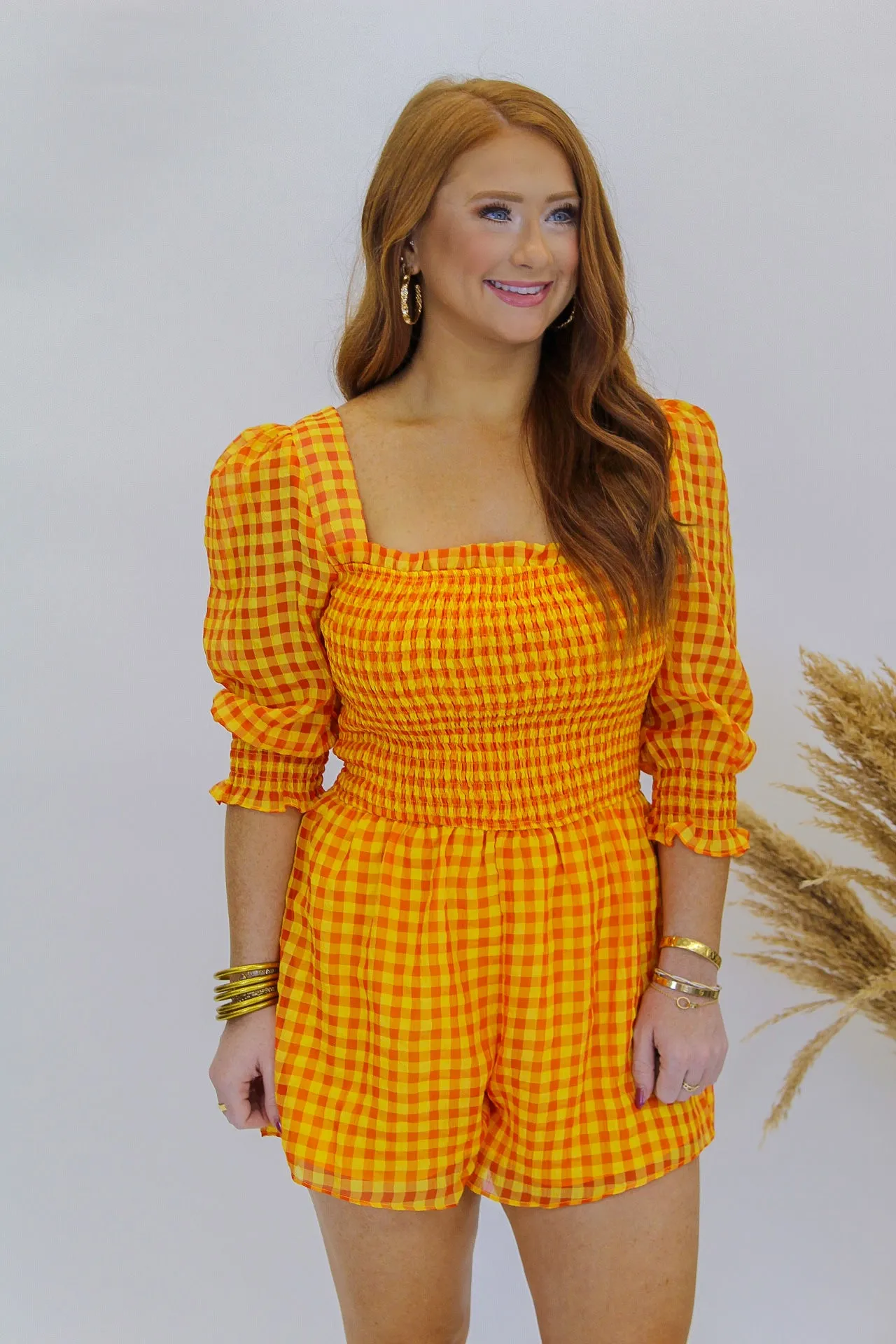 Rachel Smocked Gingham Romper