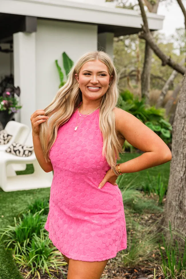 Reese Hot Pink Halter Floral Terrycloth Dress FINAL SALE