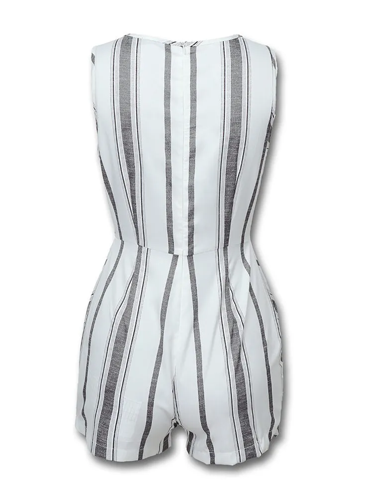 Sleeveless Casual V-Neck Short Jumpsuit