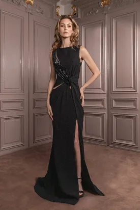 Sleeveless Crepe Draped Mermaid Dress