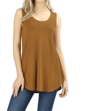 Sleeveless Dolphin Hem Tunic - Coffee