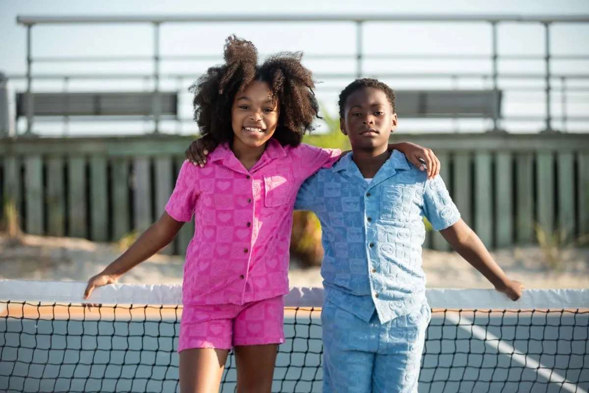 SMILEY FACE CHECKERED TERRY RESORT SHORTS