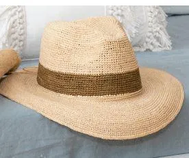 Sundaise SH341 Cassandra Panama Olive Strip Raffia Hat