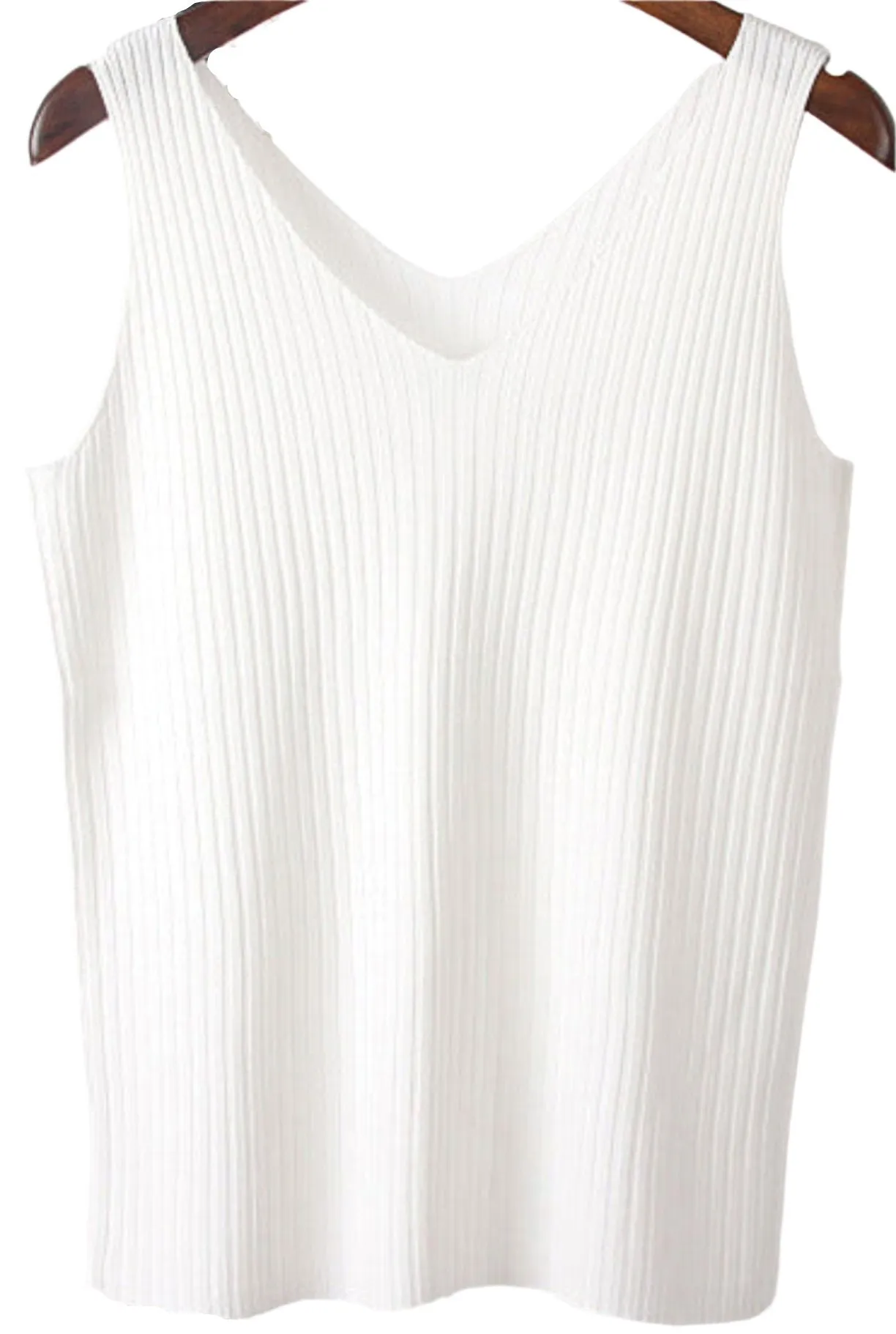 Sunken Stripe Slim Stretch Sleeveless Knitted V-Neck Top