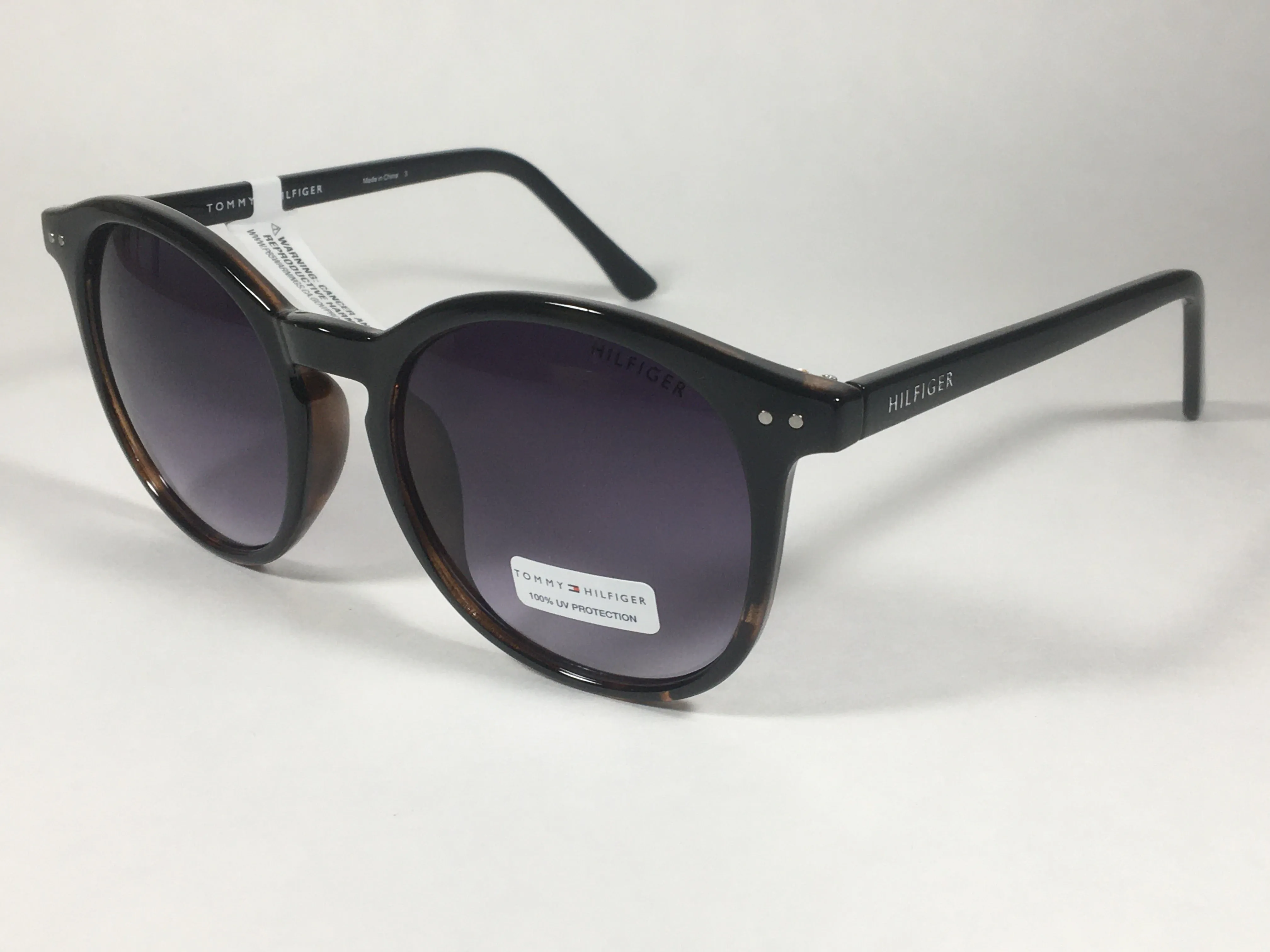Tommy Hilfiger Dream WP OL453 Round Keyhole Sunglasses Black Tortoise Frame Gray Gradient Lens