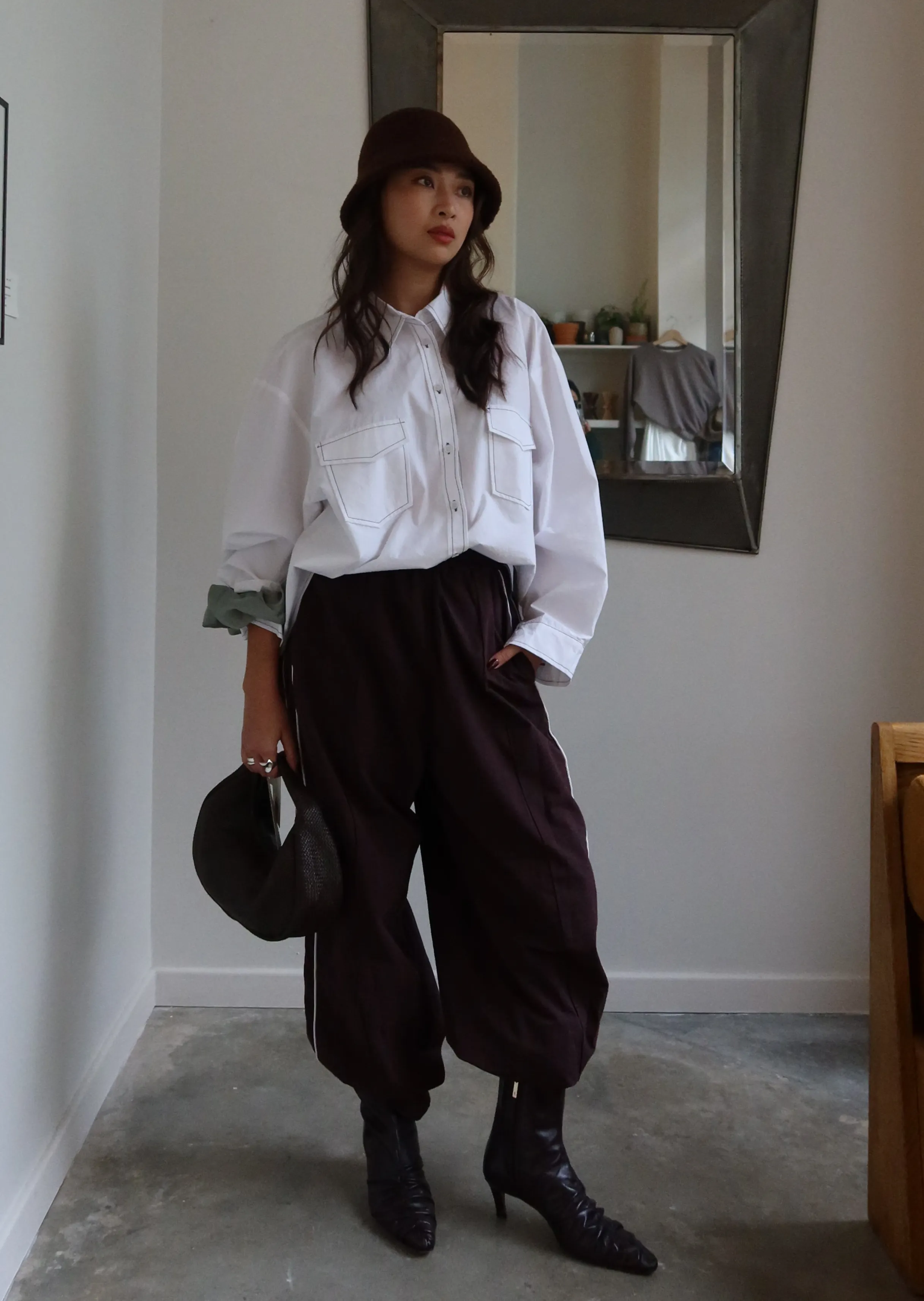 White Contrast Stitch Oversized Button Down