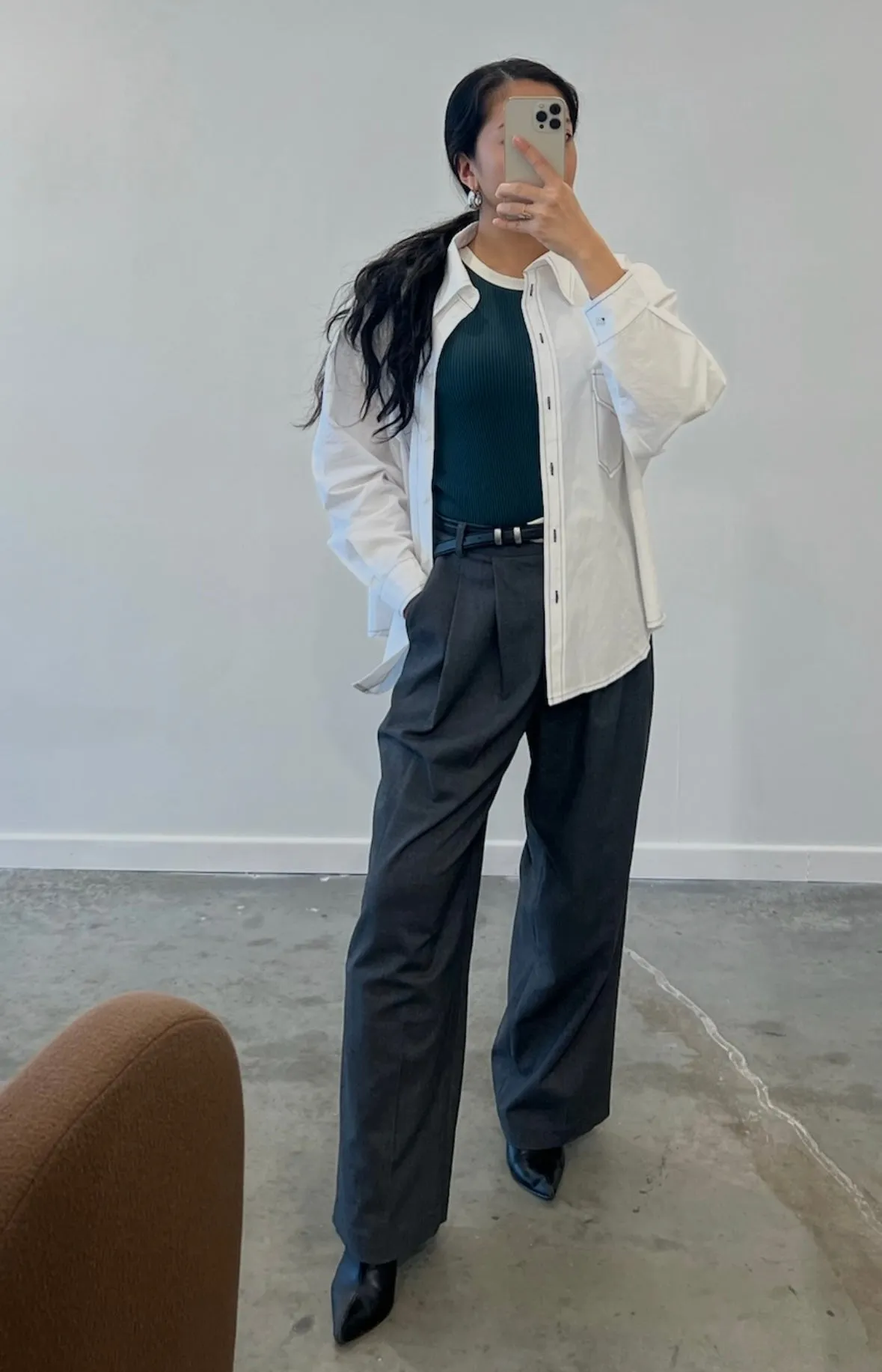 White Contrast Stitch Oversized Button Down