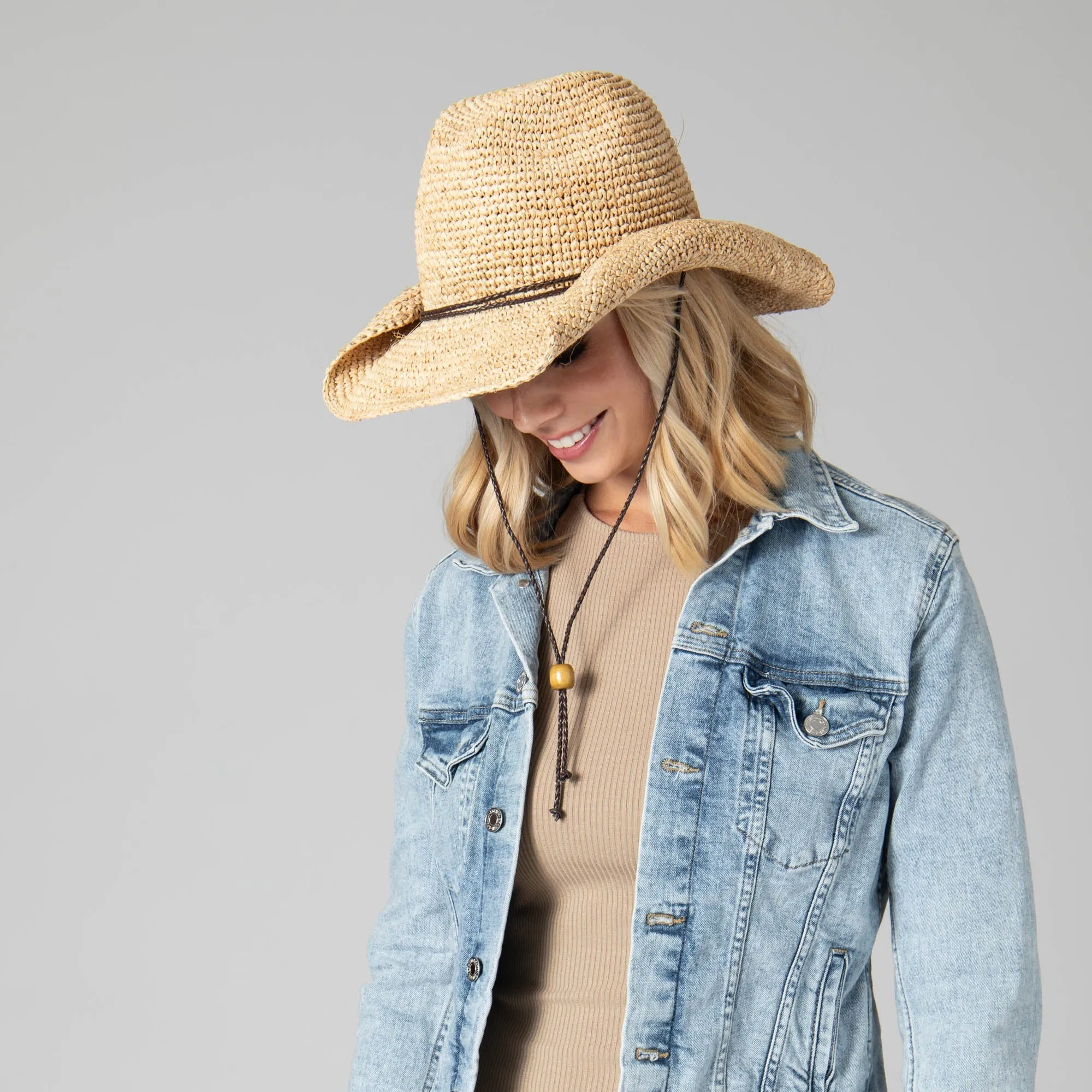 Women's Crocheted Raffia Cowboy Hat
