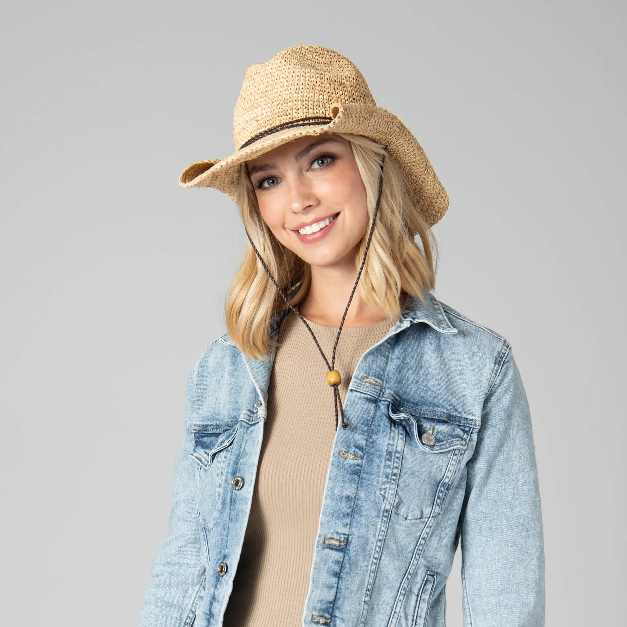 Women's Crocheted Raffia Cowboy Hat