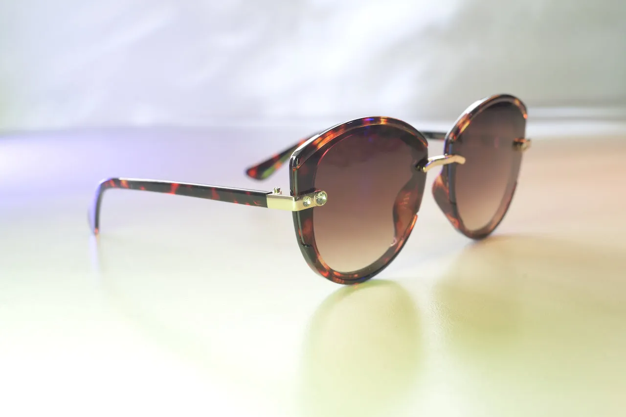 Women's Rhinestone Detail Round Sunglasses
